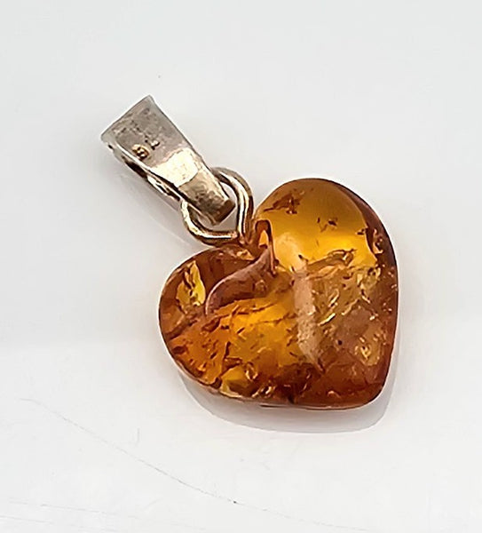 Amber Sterling Silver Heart Pendant