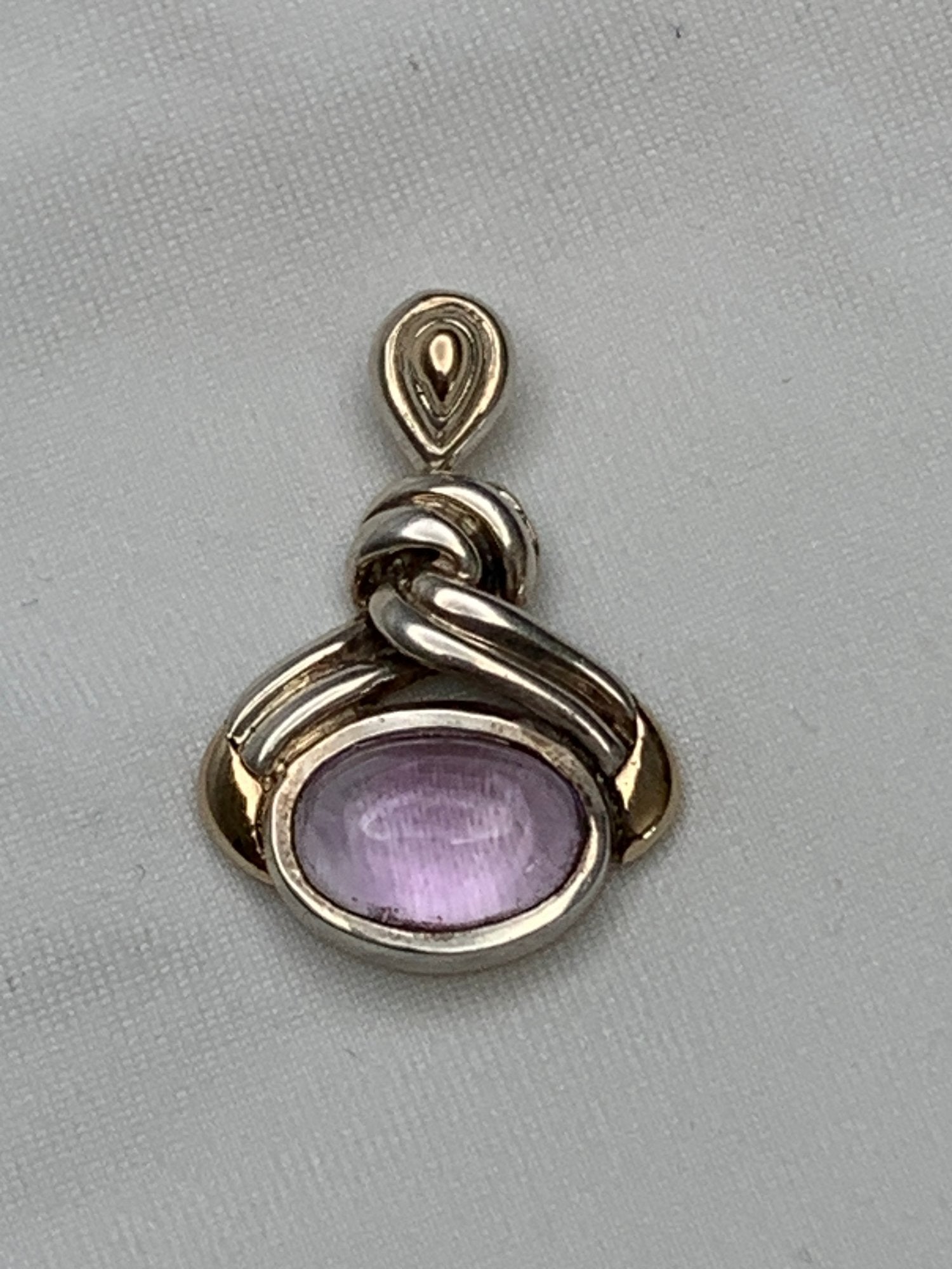 Sterling Silver & 14k Accent Pendant With Oval Cabochon Amethyst