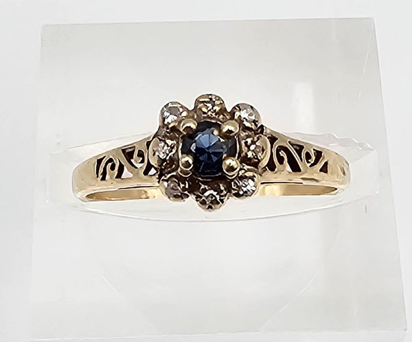 Diamond Sapphire 10K Gold Cocktail Ring Size 5.75 1.7 G