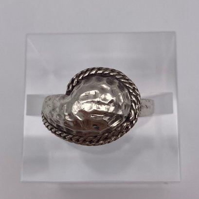 Hammered Dome Sterling Ring W/ Cable Detail, Size 7.5, 4.6g