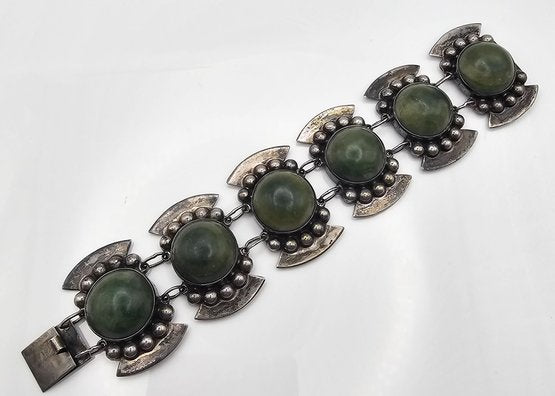 Mexican Jade Sterling Silver Bracelet