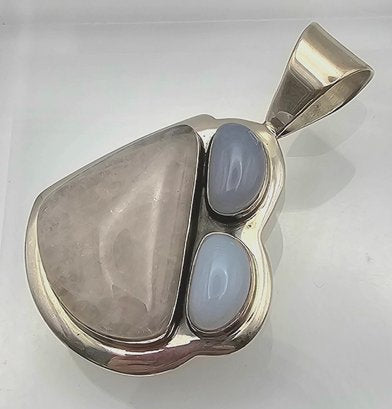 Jay King Mine Finds Rose Quartz Moonstone Sterling Silver Pendant 26.2 G