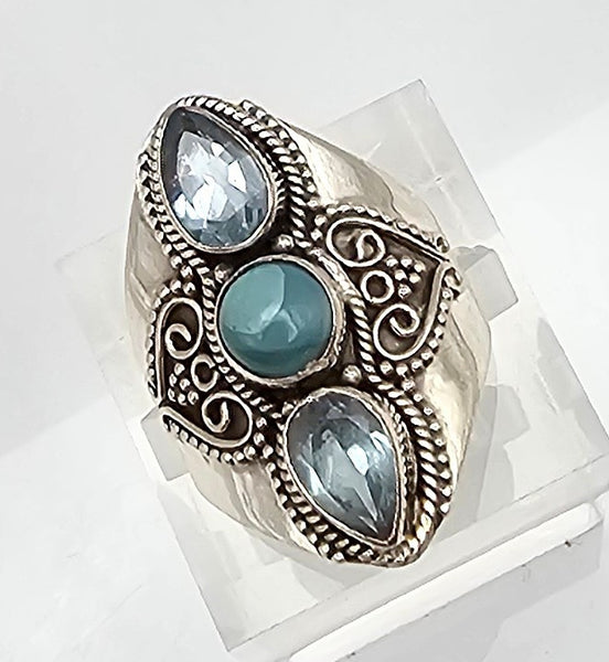 Larimar Topaz Sterling Silver Ring Size 6.75 6.2 G