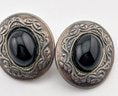 Ornate Sterling Earrings With Black Stone