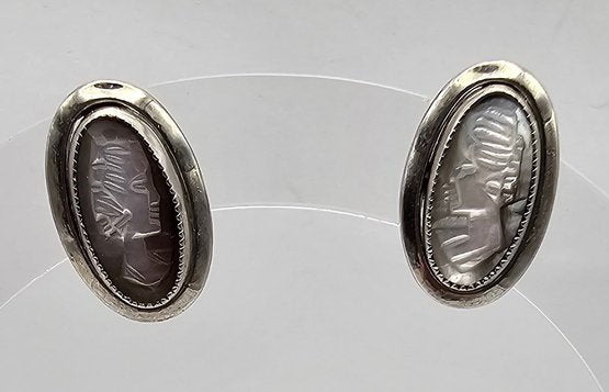 Sarah Coventry Abalone Cameo Sterling Silver Earrings