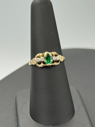 Emerald & Diamond 14K Gold Ring