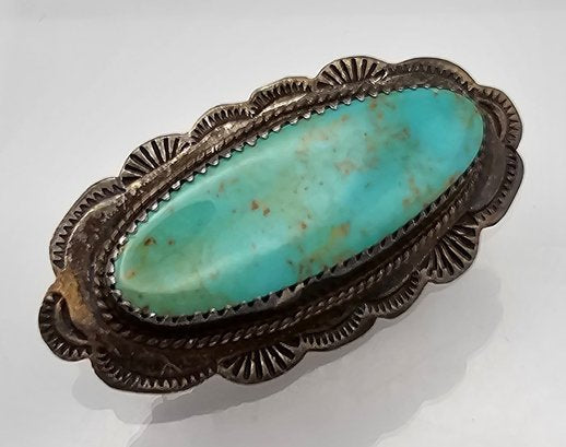 Turquoise Sterling Silver Brooch Pendant 11.3 G