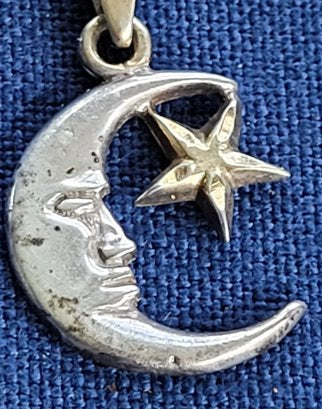 Vintage Silver Moon Face & Star Pendant